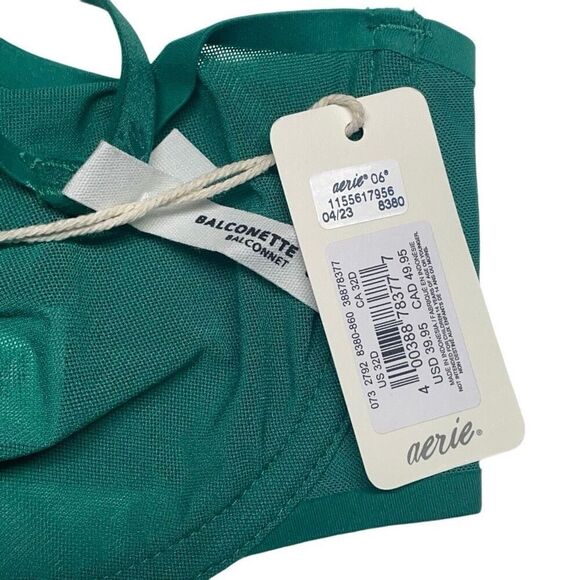 Aerie Smoothez Kelly Green Mesh Unlined Balconette Bralette 32D N0458 - Picture 5 of 7